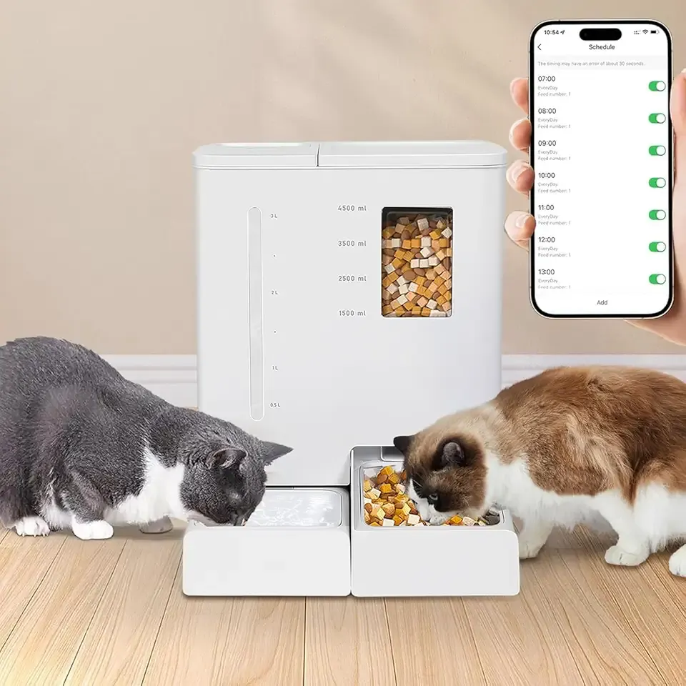 5G/2.4GHz WiFi Automatic Cat Feeder and Waterer 2-in-1 Set for Cats, Standard Wi-Fi Version Intuitive App Operation, Detachable for Cleaning(Standard Wi-Fi Version)