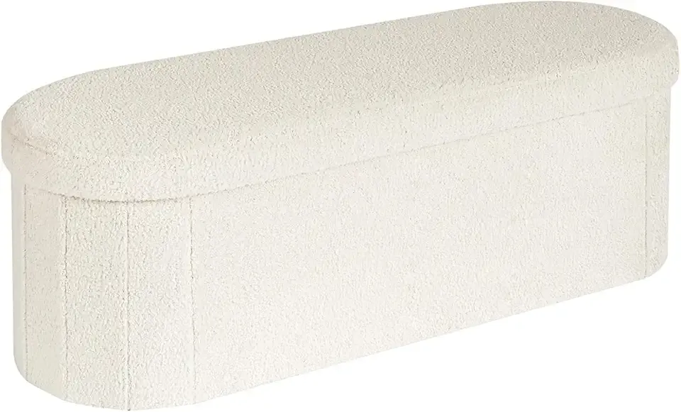 Ottoman with Storage for Living Room, Sherpa Folding Storage Ottoman Foot Rest, 43.3 Inches Collapsible Bedroom Bench White