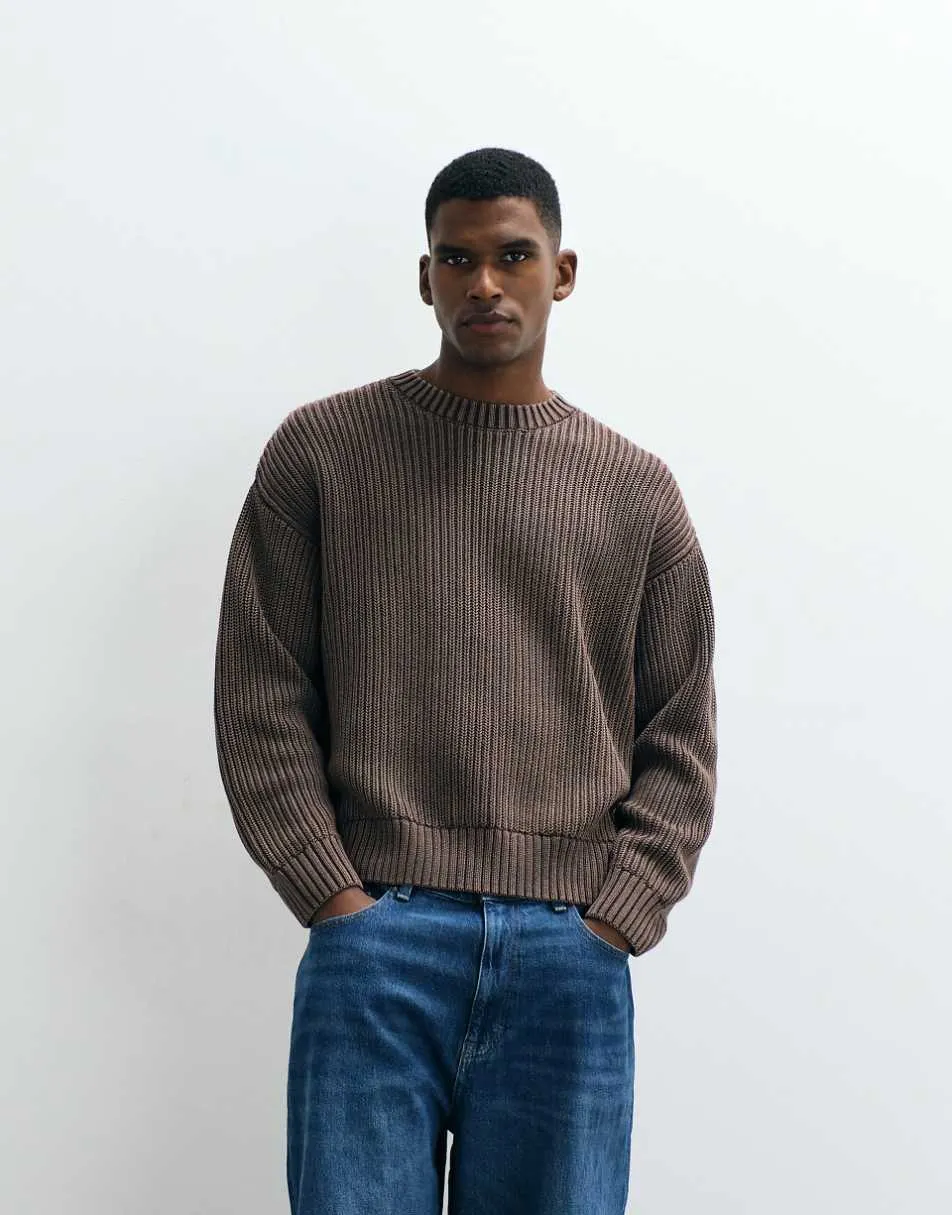 Cotton On box fit crew knit in washed coffee