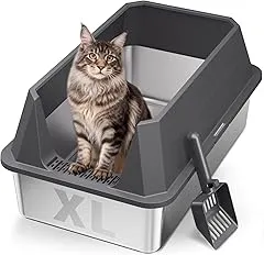 TEVILA Stainless Steel Litter Box with High S…