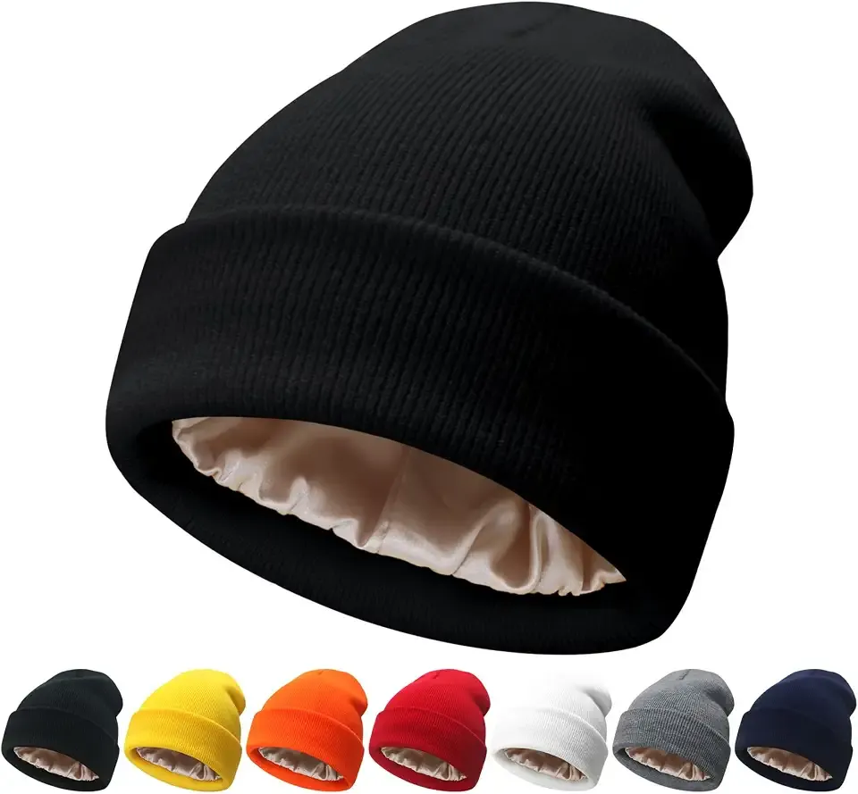 Satin Lined Beanie for Women Silk Lined Beanies Winter Warm Hats