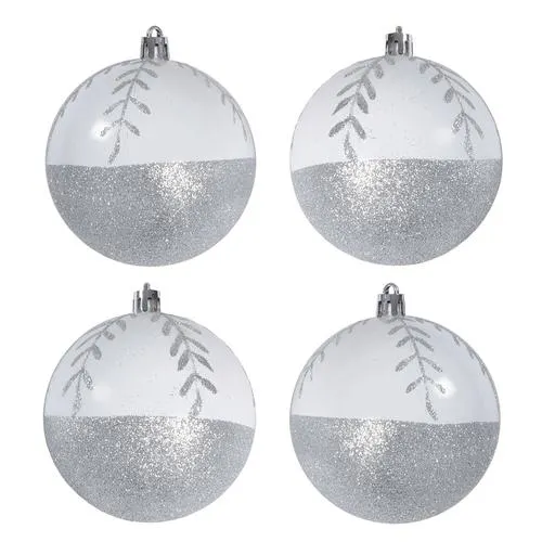 Enchanted Forest® 80mm White Glitter Leaf Shatterproof Ornaments - 4 Pack