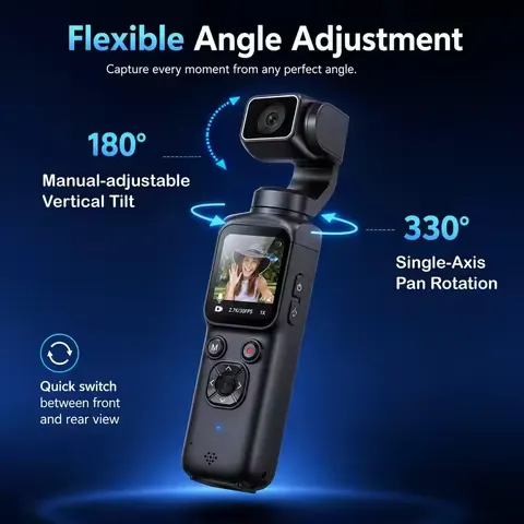 4K Pocket Vlogging Camera, With 64GB Memory Card, 75MP Digital Camera With Single-Axis Horizontal 330°, 1.72" Touch Screen, Fast Auto Focusing, Face Auto-Detect, 4X Zoom for Daily Recording