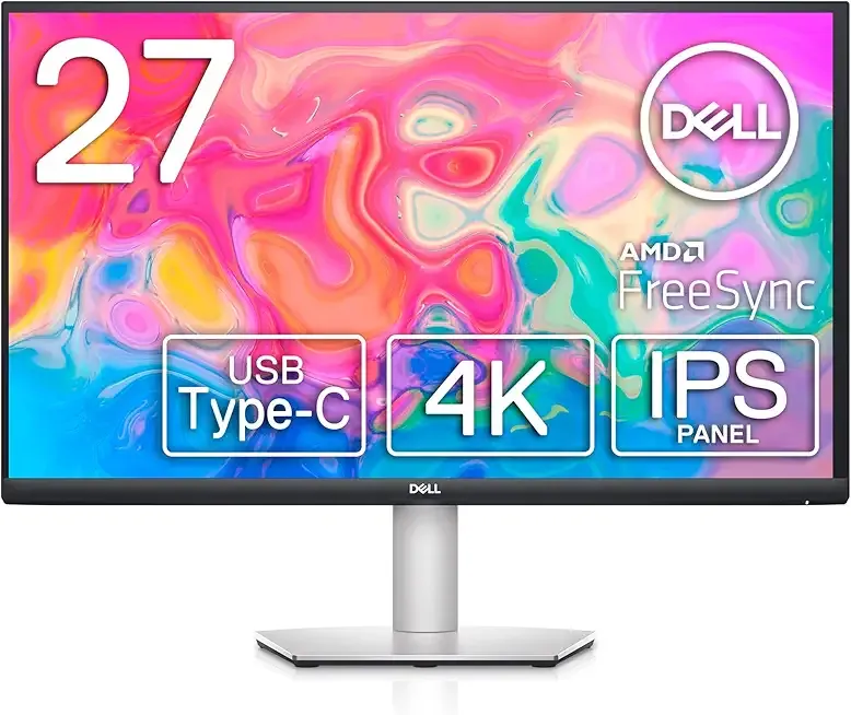 S2722QC Monitor - 27 inch 4K USB-C , UHD (3840 x 2160) Display, 60Hz Refresh Rate, 8MS Grey-to-Grey Response Time, Built-in Dual 3W Speakers, 1.07 Billion Colors - Platinum Silver