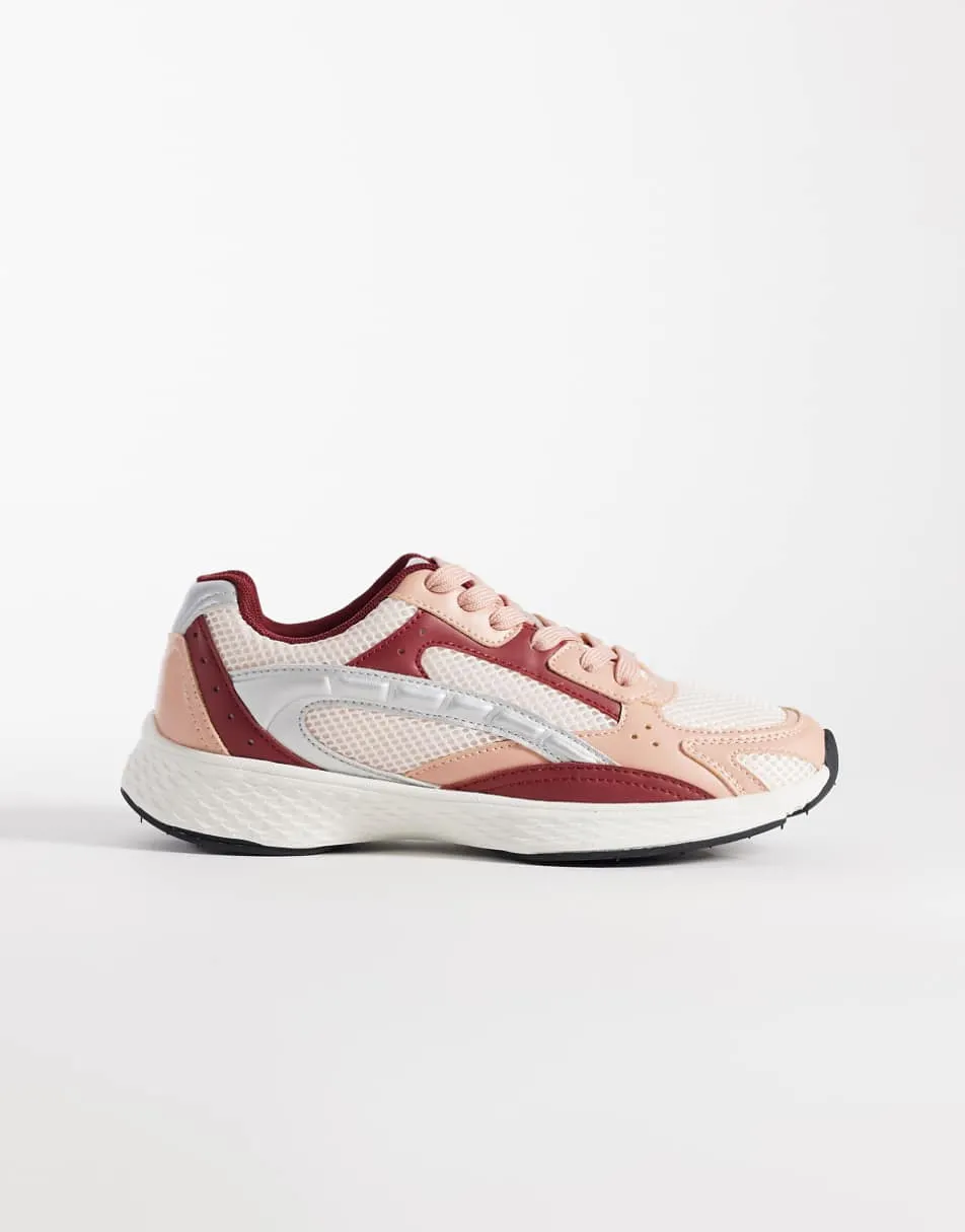 ASOS DESIGN Doodle lace up trainers in burgundy and pink mix