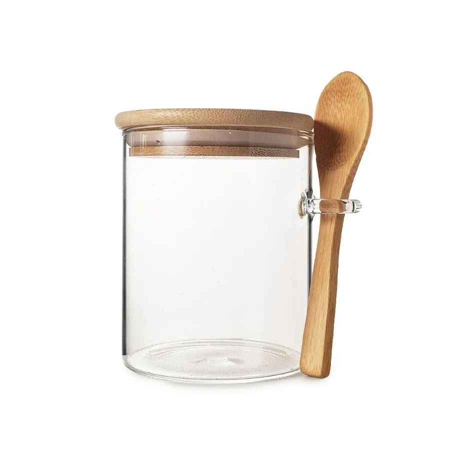 Frasco de Vidrio Otten SY-RS8510 500 ml Tapa Bambú con Cuchara 8.5x10 cm