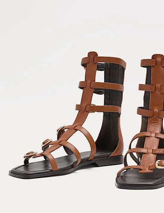 Leather Calf Flat Gladiator Sandals