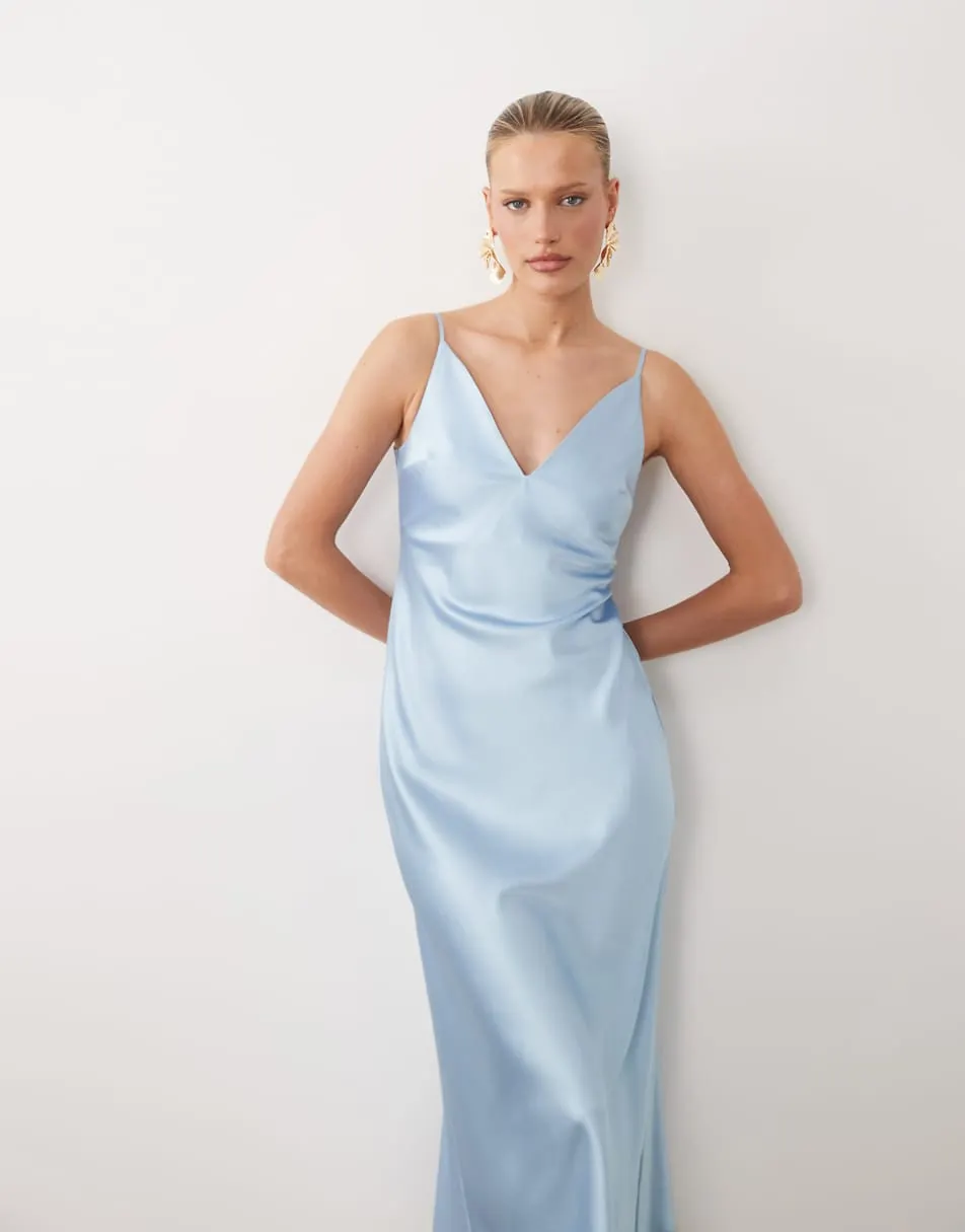 ASOS DESIGN high apex satin midi dress in light blue