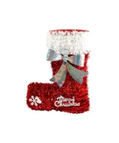 Red Tinsel Christmas Stocking 17x22cm