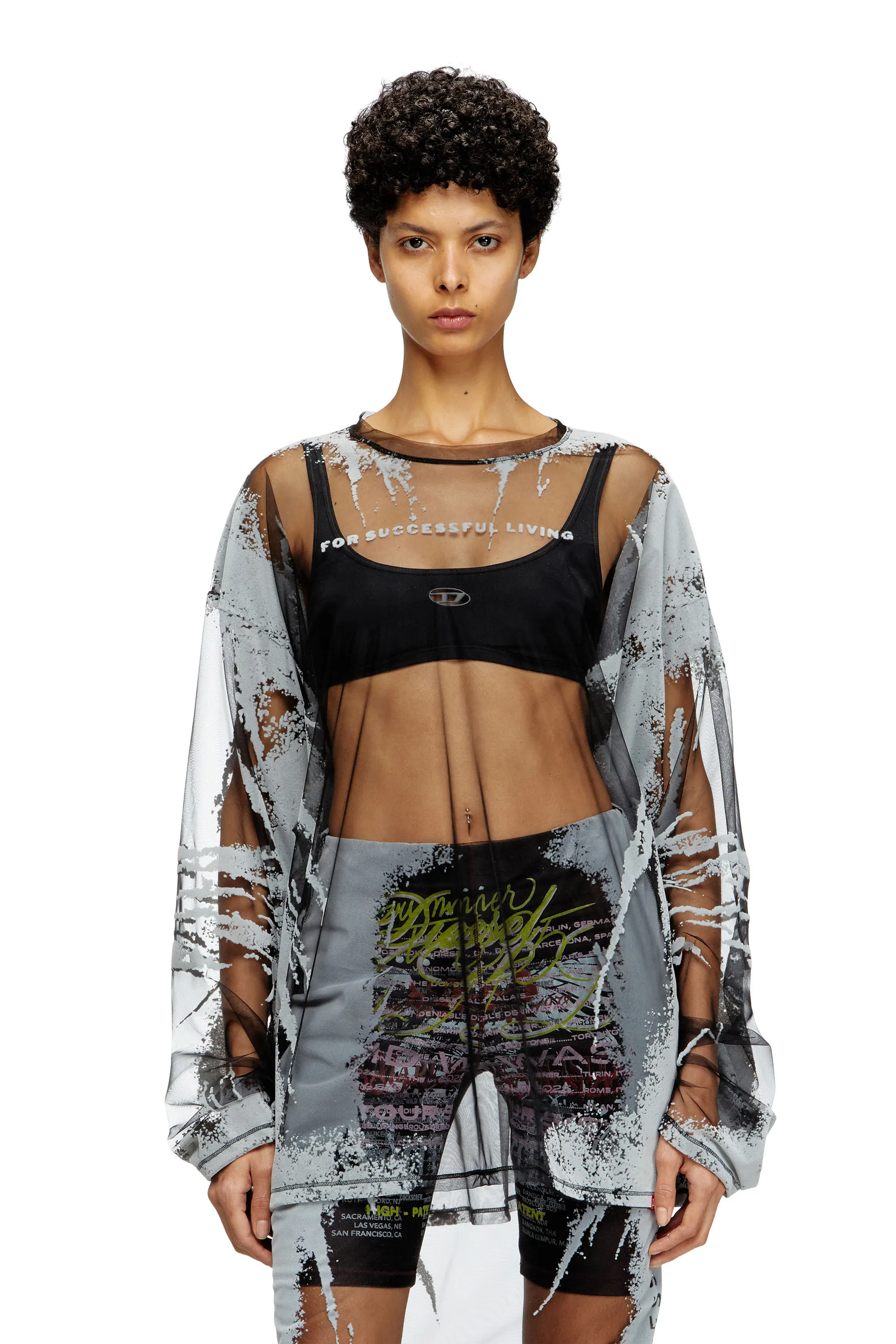 Long-sleeve nylon T-shirt with lyrics print