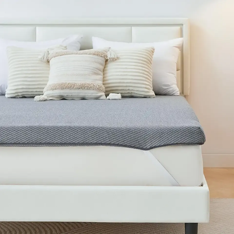 Memory Foam Mattress Topper, 3 inch Queen Mattress Topper with Removable Soft Cover, Bed Topper for Dorm, Travel, Guest Mat, Non-Slip Design & Pressure Relief Back Pain, Grey