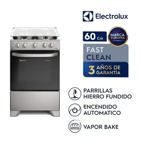 Cocina 4 Quemadores Efficient VaporBake y Parrilla Hierro Fundido Silver - FE4ISR