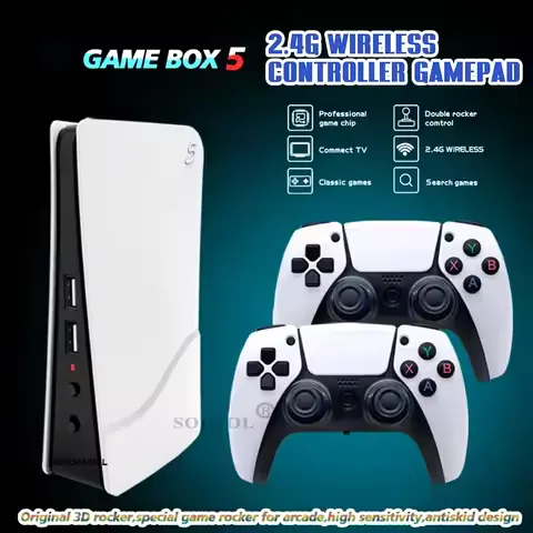 NEW GB5 Video Game Console 64GB/128GB 40000 Free Games HD TV Game Box 5 Two Gamepads For PS1/PSP/MAME Arcade Gaming Stick