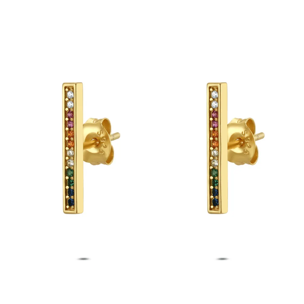 oorbellen in zilver, rechte lijn met gekleurde stenen