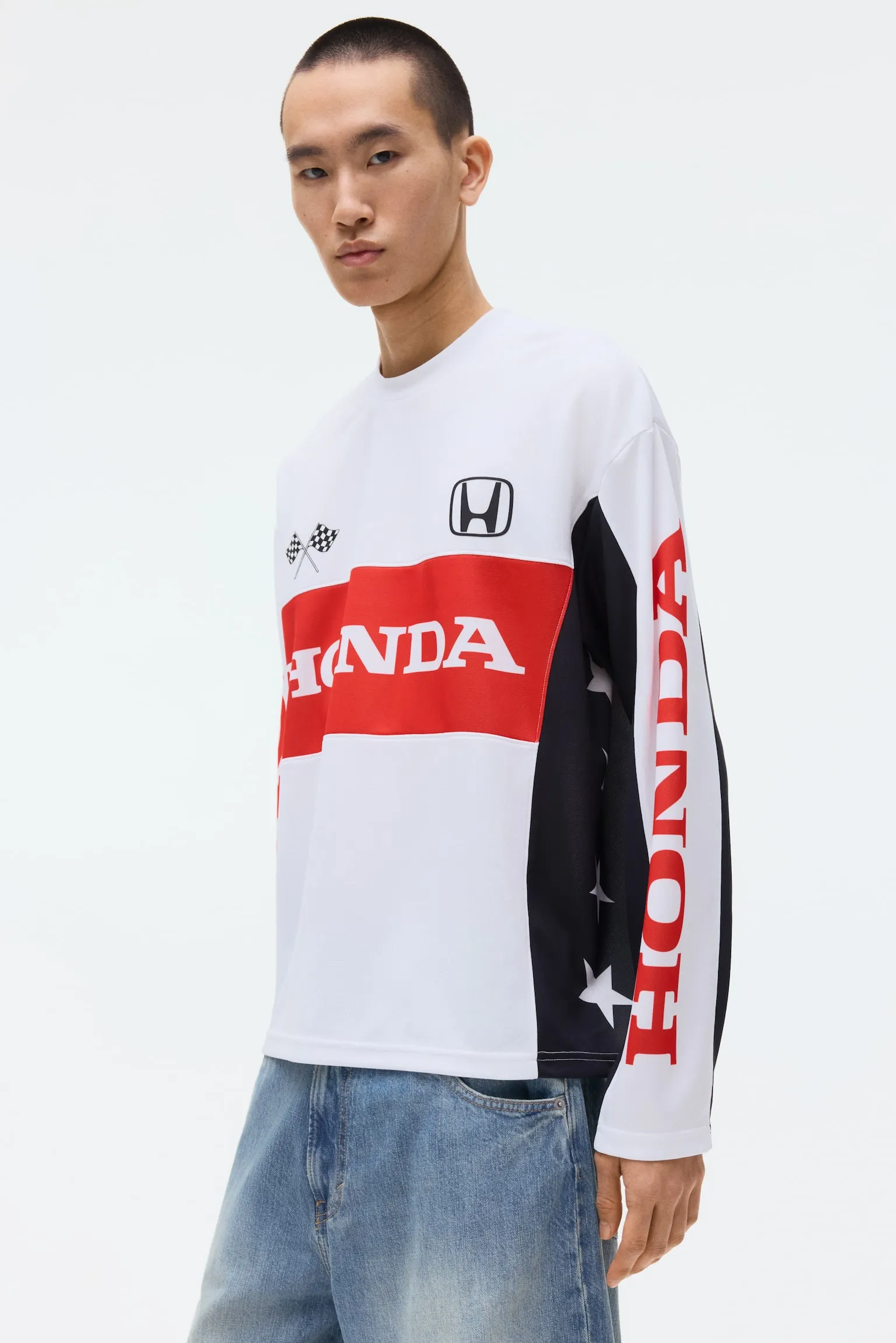 Playera Oversized Fit de manga larga en malla