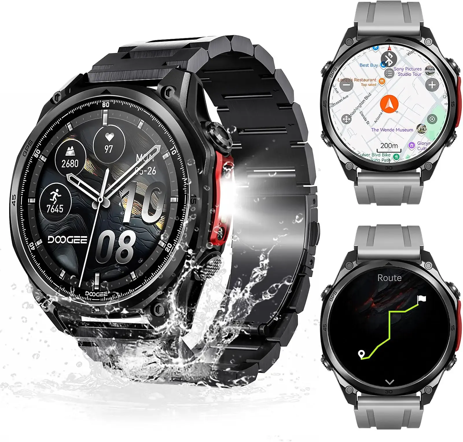 Anywise W1 Pro Mens Smart Watch, 5ATM Dual-Band GPS Offline Maps,1.43'' Fitness Smart watches for Android Phone/iPhone Compatible,170+ Sports Modes, Answer/Make Calls/12 Days Battery/3 Strap