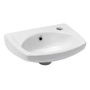 Lavamanos con orificio para grifería a la derecha, con rebosadero, 35 x 28 cm, blanco (EUR913)