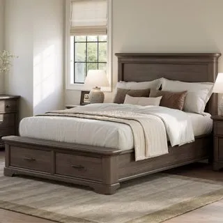 Alki Cove Panel Bed Frame with Storage, Medium Brown