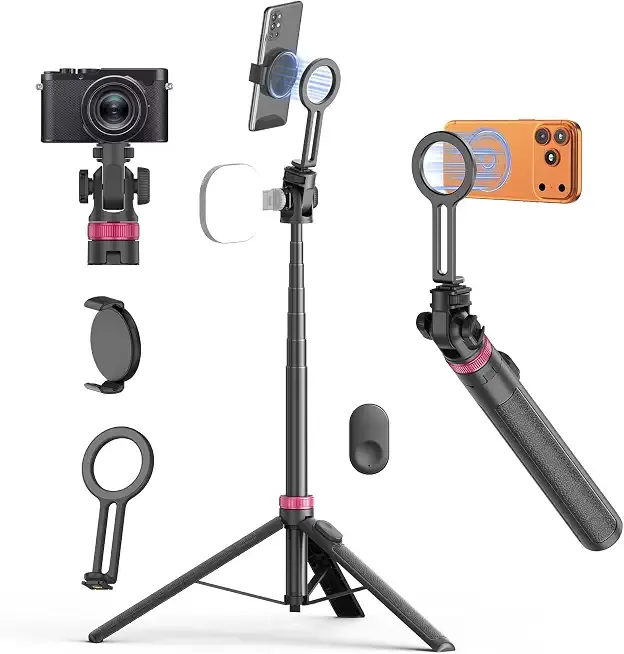 69" Magnetic Phone Tripod for All Phones,Selfie Stick for Magsafe with Rechargeable Remote & Phone Mount ,Portable Stand with Tripod Leg for iPhone/Android,Camera Mounts & Clamps,Photo,Travel
