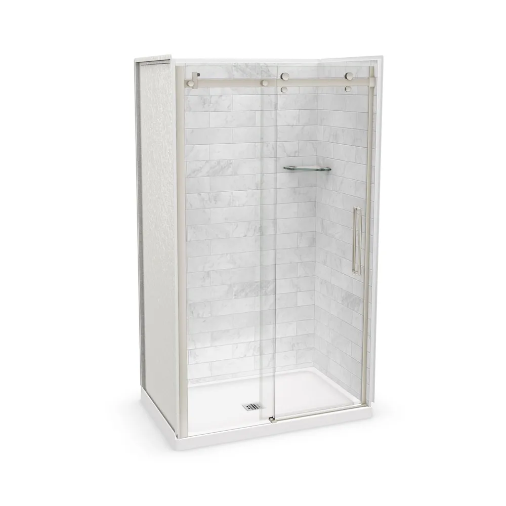MAAX Utile 48L x 32W x 84H in. 3-in-1 Shower Kit - Shower Stall Enclosure with Centre Drain Base, Wall, and Glass Shower Door in Brushed Nickel