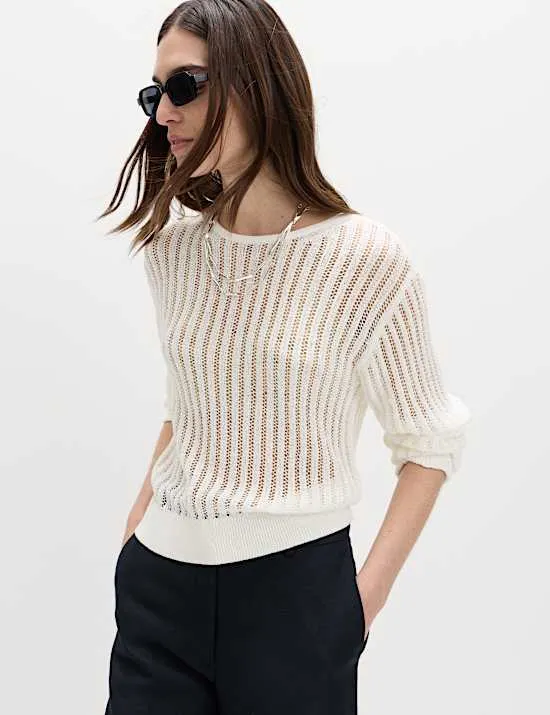 Cotton Rich Textured Crew Neck Jumper
