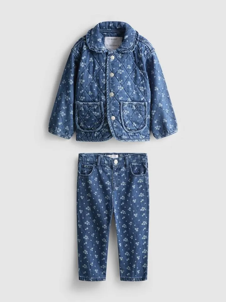 0–36 mois | Ensemble jean et veste en denim matelassée à fleurs