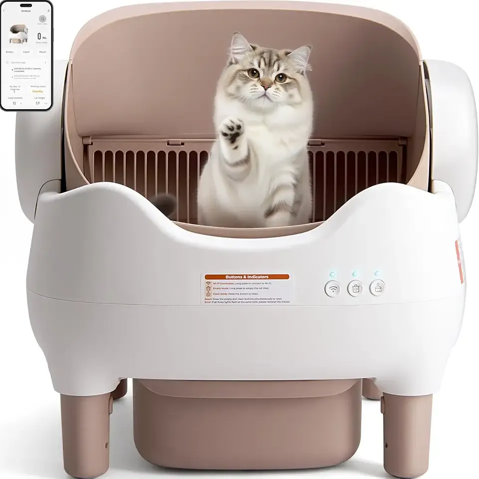 Automatic Litter Box: Self Cleaning Cat Litter Box with APP Control - Odor-Free Waste Disposal Includes Trash Bags, Large Waste Bin, Open-Top, for Multiple Cats