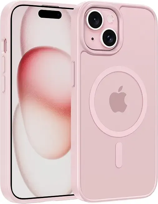 FNTCASE for iPhone 15 Case: for iPhone 14 Case & iPhone 13 Case [Compatible with Magsafe] Translucent Matte Magnetic Phone Cover - Military Grade Drop Protection Shockproof Protective Cases - Pink