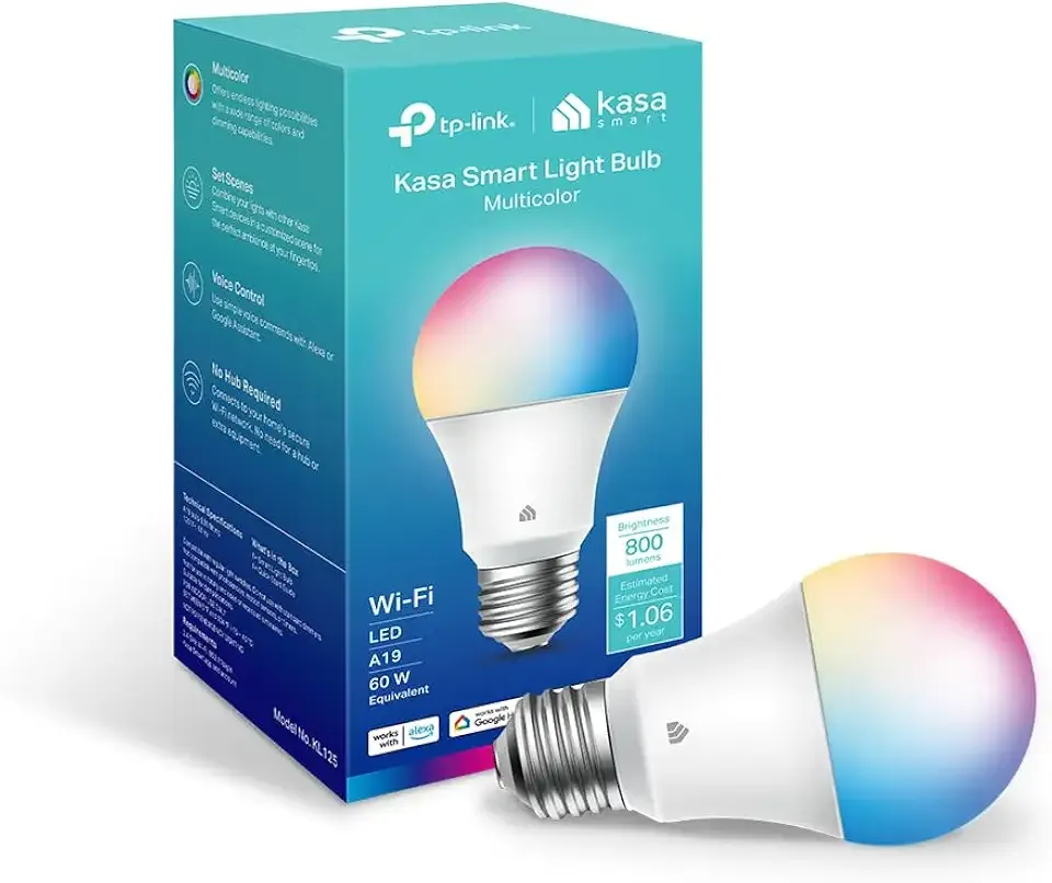 Kasa Multicolor Dimmable Wi-Fi Smart Bulb, A19, KL125