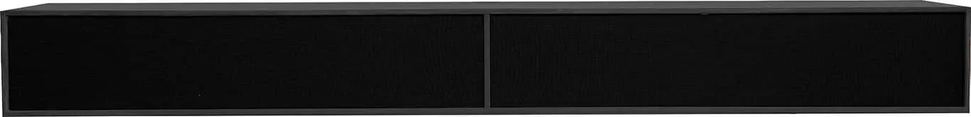 Square Classic TV benk 198 x 34, H 22 cm. Modulsystem oppsett 115, malt MDF svart, 2 grå stoff-fronter, som fjernbetjening kan gå gjennom. Fås også i dypde 20 cm samt i mange forskjellige bredder og farger