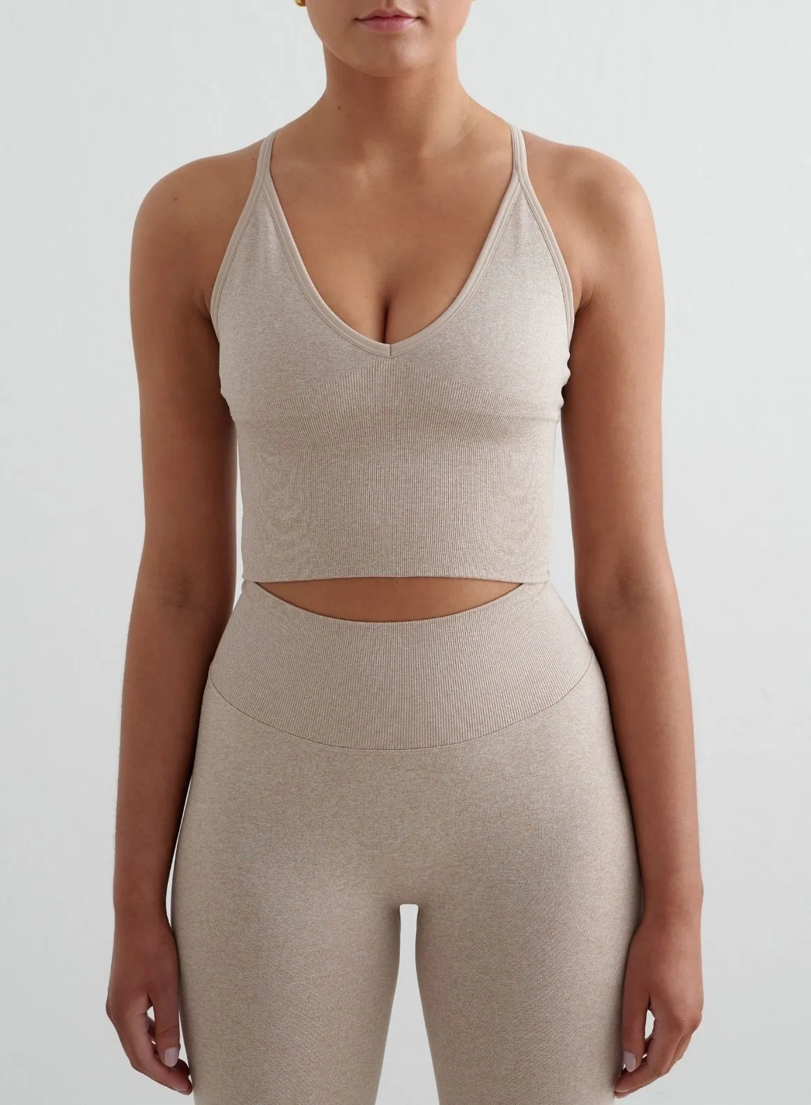 Beige Melange Shape Seamless Cross Back Bralette