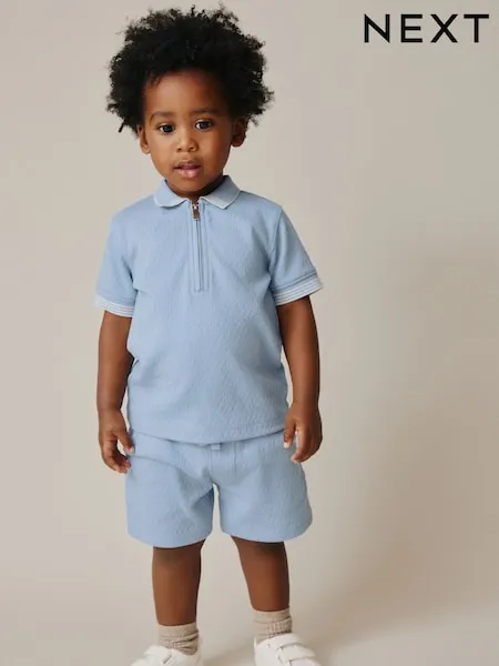 Blue Zip Neck Short Sleeve Polo Shirt And Shorts Set (3mths-7yrs)