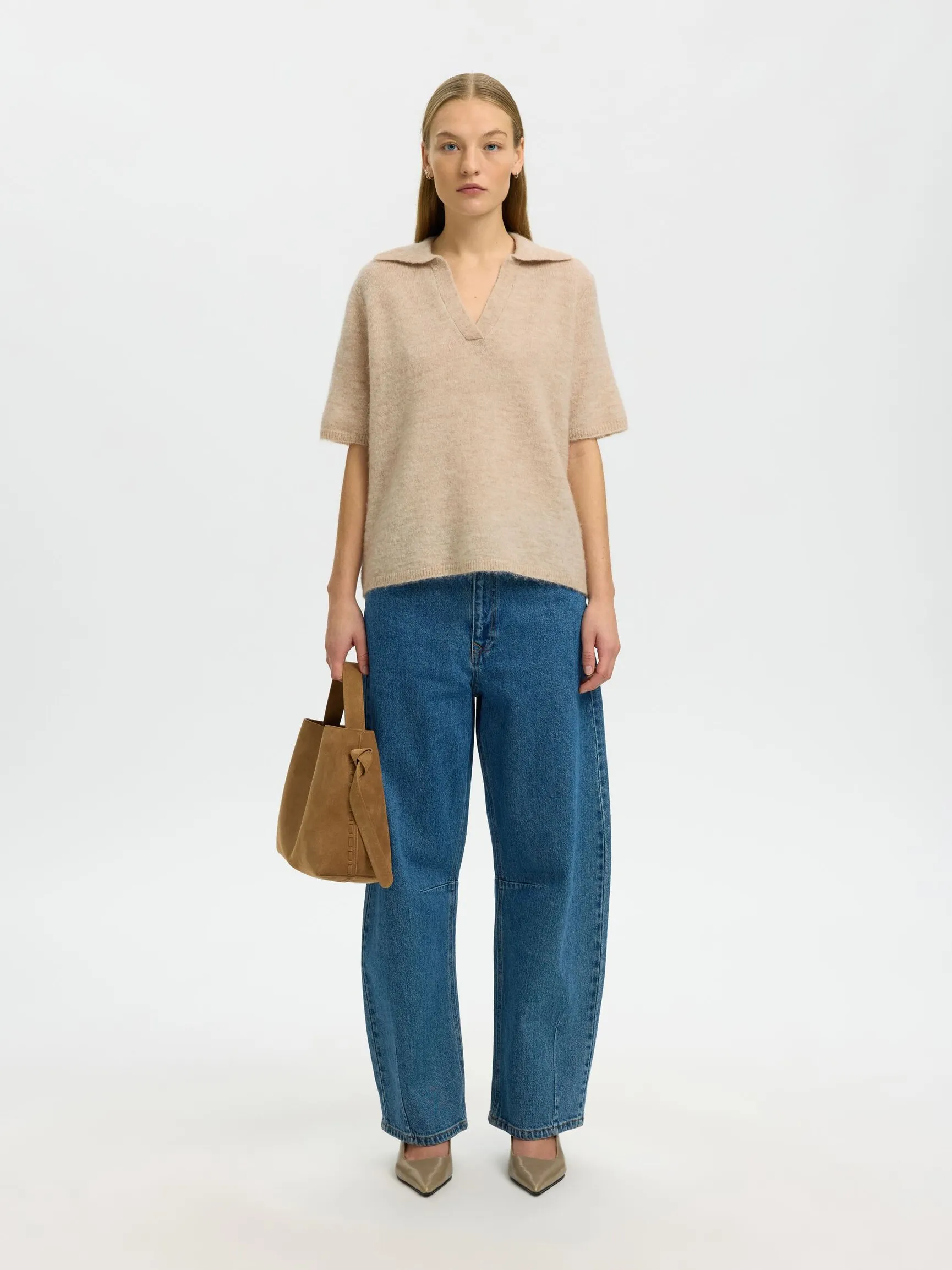 ULLBLANDING STRIKKET POLOSKJORTE