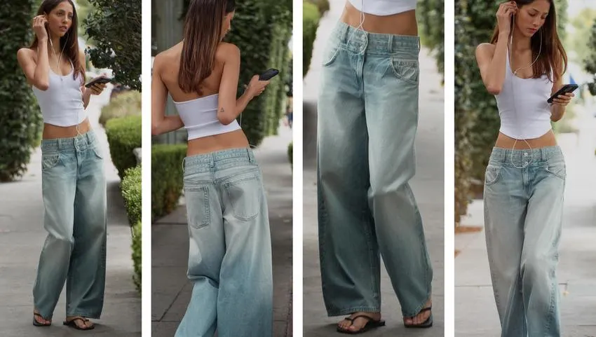 TRF STRAIGHT JEANS WITH DOUBLE WAISTBAND MID-WAIST