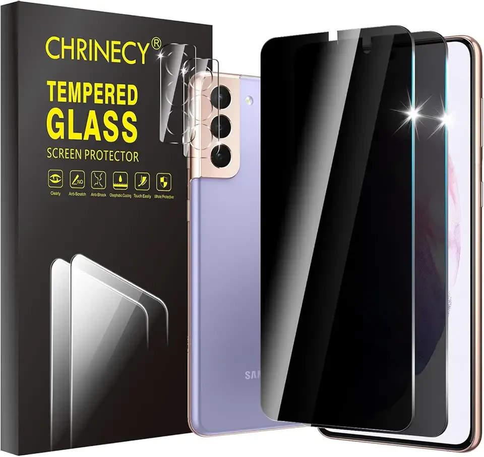 [4 Pack] 2 Pack Privacy Screen Protector for Samsung Galaxy S21 Plus 5G with 2 Pack Camera Lens Protector, 9H Hardness, Anti Spy Anti Peeping, Easy Installation