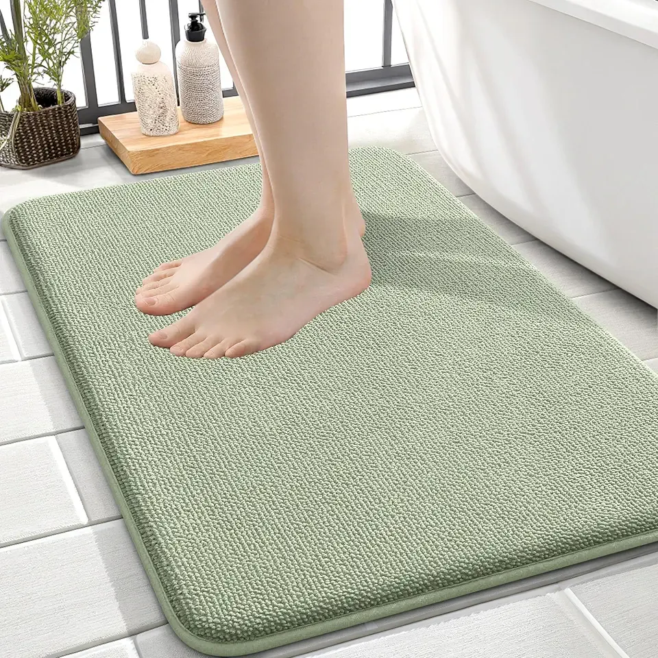 OLANLY Memory Foam Small Bathroom Rug 24x16, Absorbent Bath Mat, Sage Green | Soft Quick Dry Bath Rugs, Non-Slip Carpet, Machine Washable Mat for Bathroom Floor, Tub and Shower, Home Decor Accessories