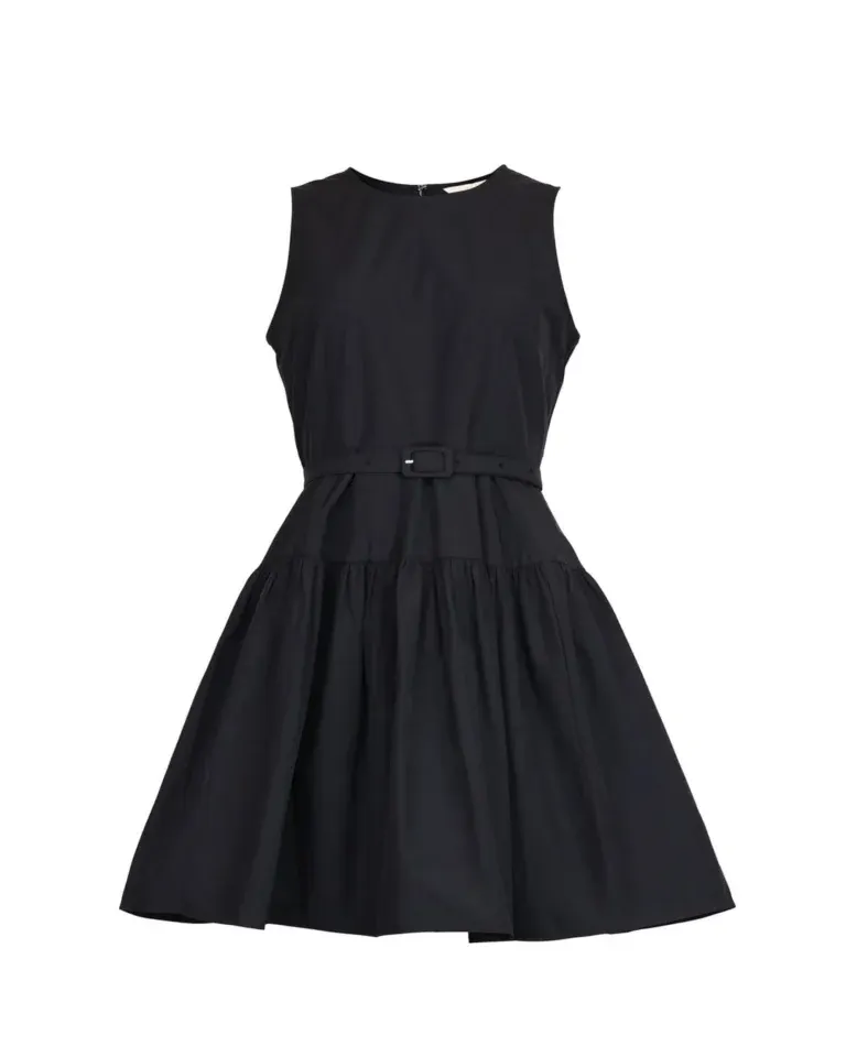 Cotton Taffeta Mini Dress - Black