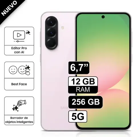 Celular Galaxy A56 5G 256GB 12GB RAM cámara principal 50MP frontal 12MP 67 Rosado
