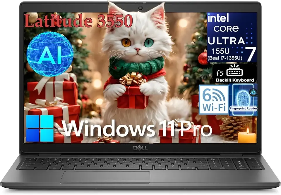Dell Latitude 3550 Laptop Computer, Intel Ultra 7 155U (up to 4.8 GHz, with Intel Graphics), 32GB DDR5 RAM, 2TB PCIe SSD, 15.6" FHD, WiFi 6, USB 4, HDMI, Backlit Keyboard, Windows 11 Pro, Jet Black