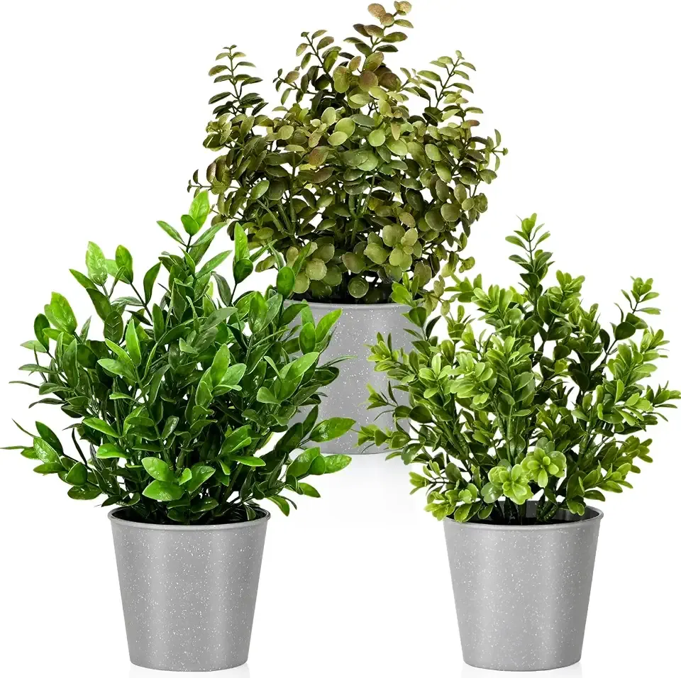 Small Faux Plants, 3 Pack 12" Artificial Eucalyptus Buxus Boxwood