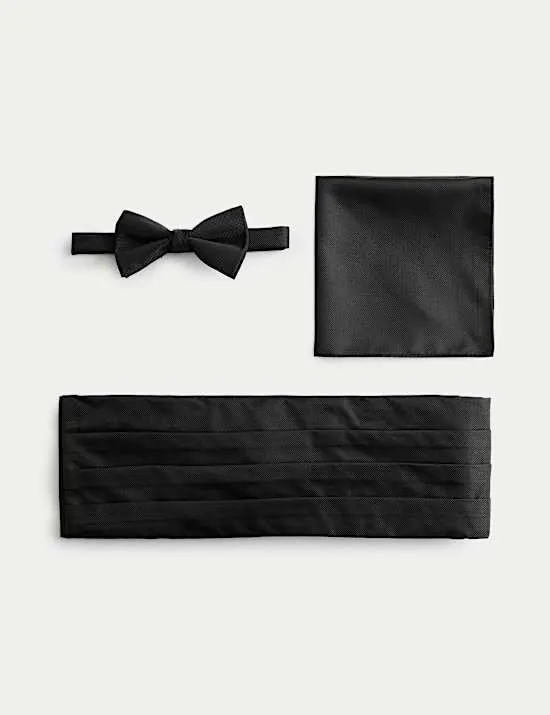 Textured Bow Tie, Handkerchief, and Cummerbund Set