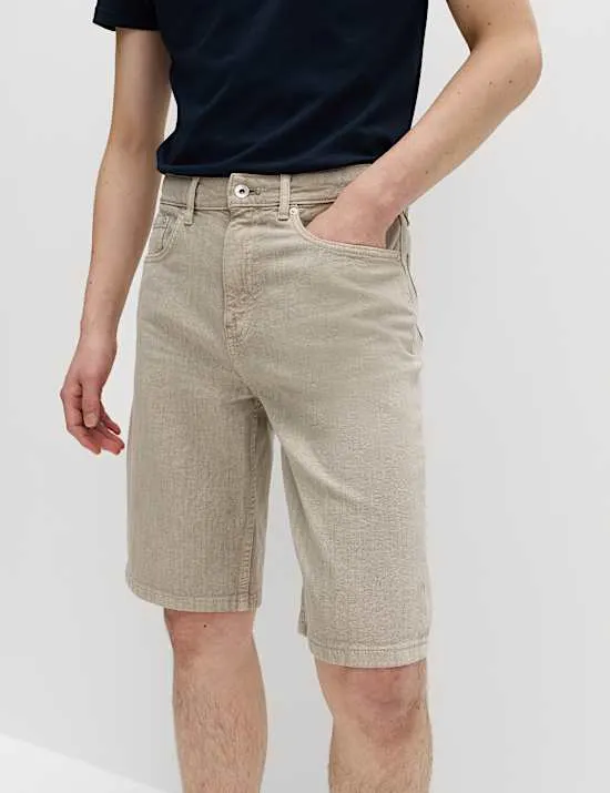 Gestreifte schmale Denim-Shorts aus reiner Baumwolle (6–16 Jahre)