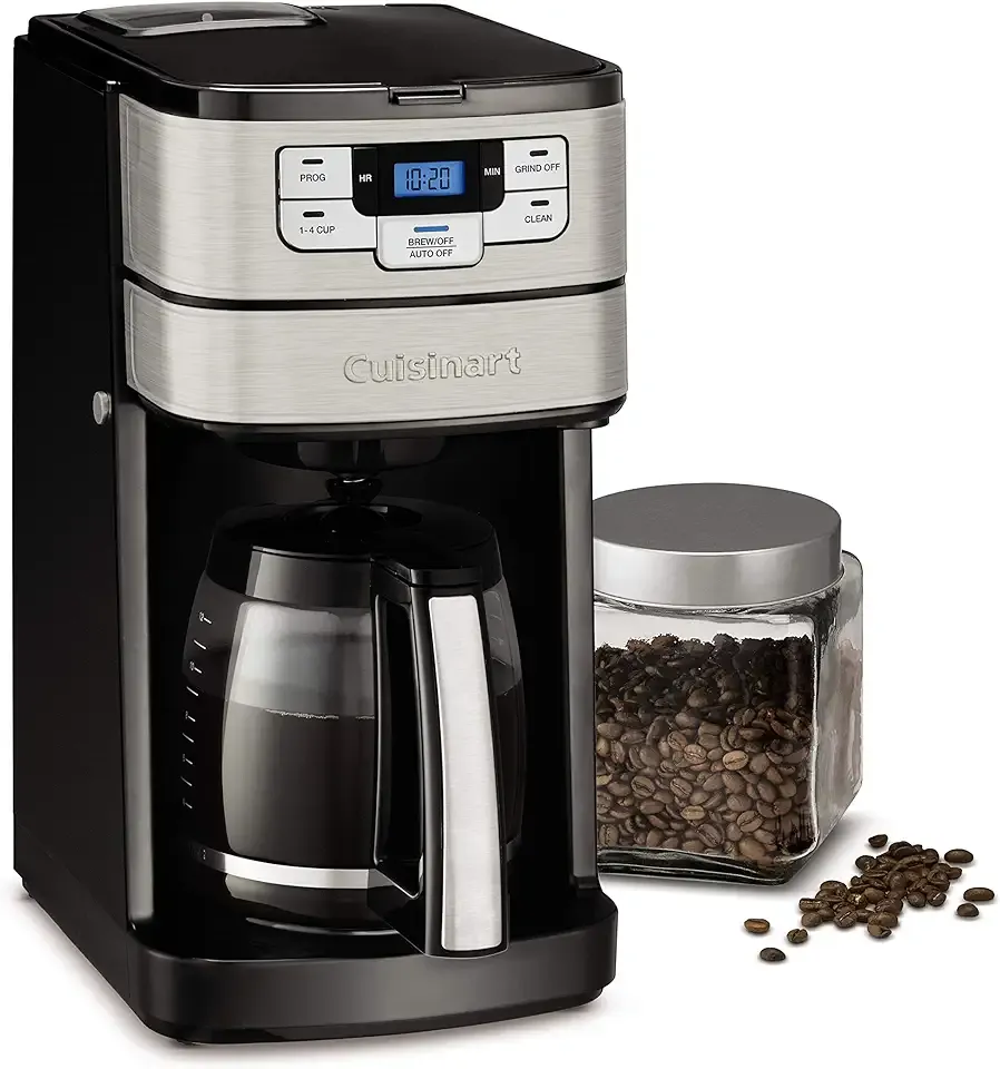 Automatic Grind & Brew 12-Cup Coffee Maker with Blade Grinder, Programmable Coffee Machine Glass Carafe with 1-4 Cup Setting, Brew Pause, Grind-Off Option, DGB-400NAS, Black/Stainless Steel