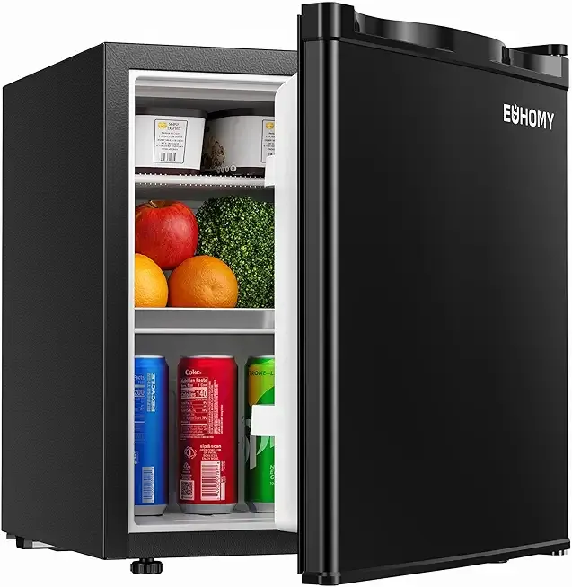 EUHOMY 1.7 Cu.Ft Mini Fridge with Freezer, Reversible Single Door Compact Refrigerator, Adjustable Thermostat, Energy Saving, Mini Fridge for Bedroom, Office, Dorm, Black