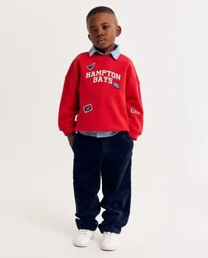 Donkerblauwe broek met fijn ribpatroon, loose fit