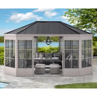 Sunjoy 12' x 16' Cape Blue Hardtop Screenhouse