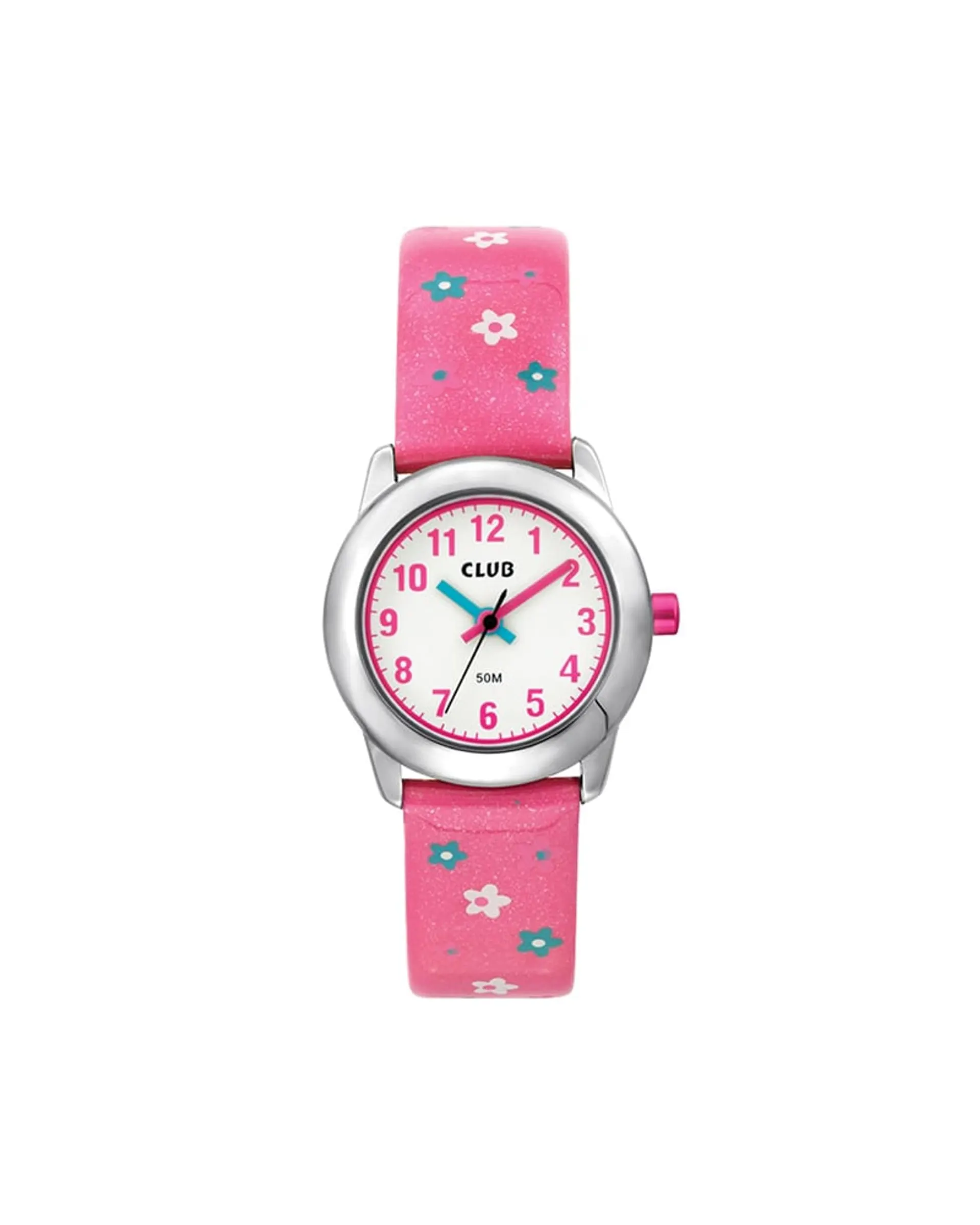 Glitter barneklokke med rosa rem (26mm)