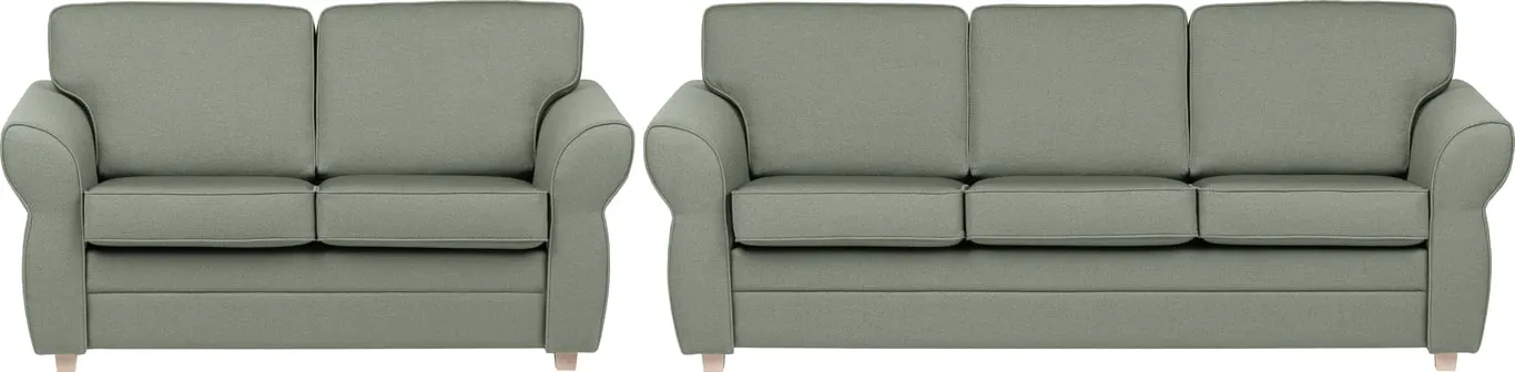 Brunstad Nevada 3+2-seter sofa Stoff Nola Green, hvitoljet ben