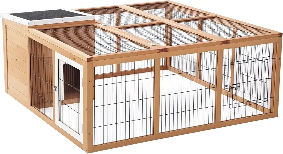 PawHut Rabbit Hutch Bunny Cage with Openable Main House, Indoor Outdoor Waterproof Rabbit House, Guinea Pig Cage for Small Animals with Three Ventilation Doors, Natural