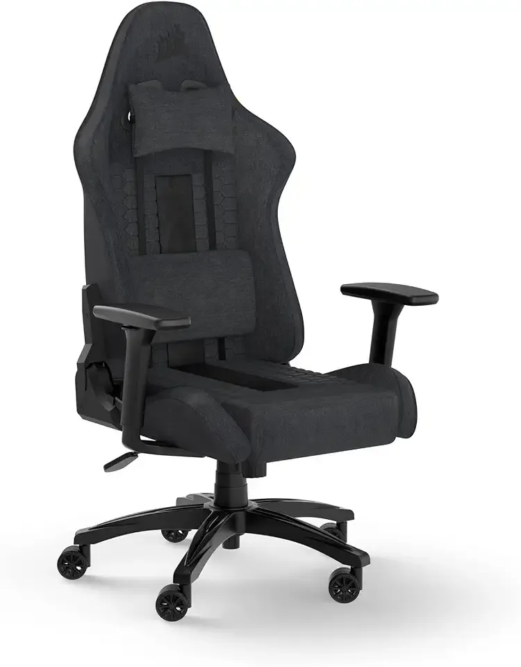 Corsair TC100 Relaxed Gaming Chair - Fabric - Racing-Inspired Design - Lumbar Pillow - Detachable Memory Foam Neck Pillow - Adjustable Seat Height - Adjustable Armrests - Gray and Black